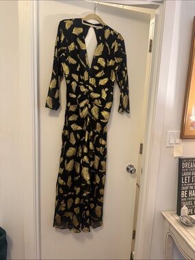 rixo gold leaf dress RIXO Black Nora Gold Foil Shell Dress UK S